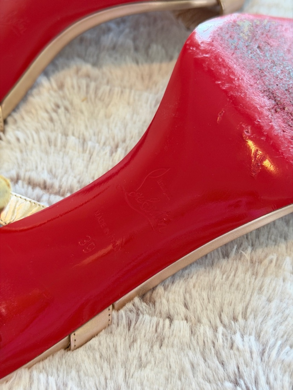 Christian Louboutin 85mm MascaSandal Leather Leche / Gold Sandal Size 39 - Picture 7 of 7